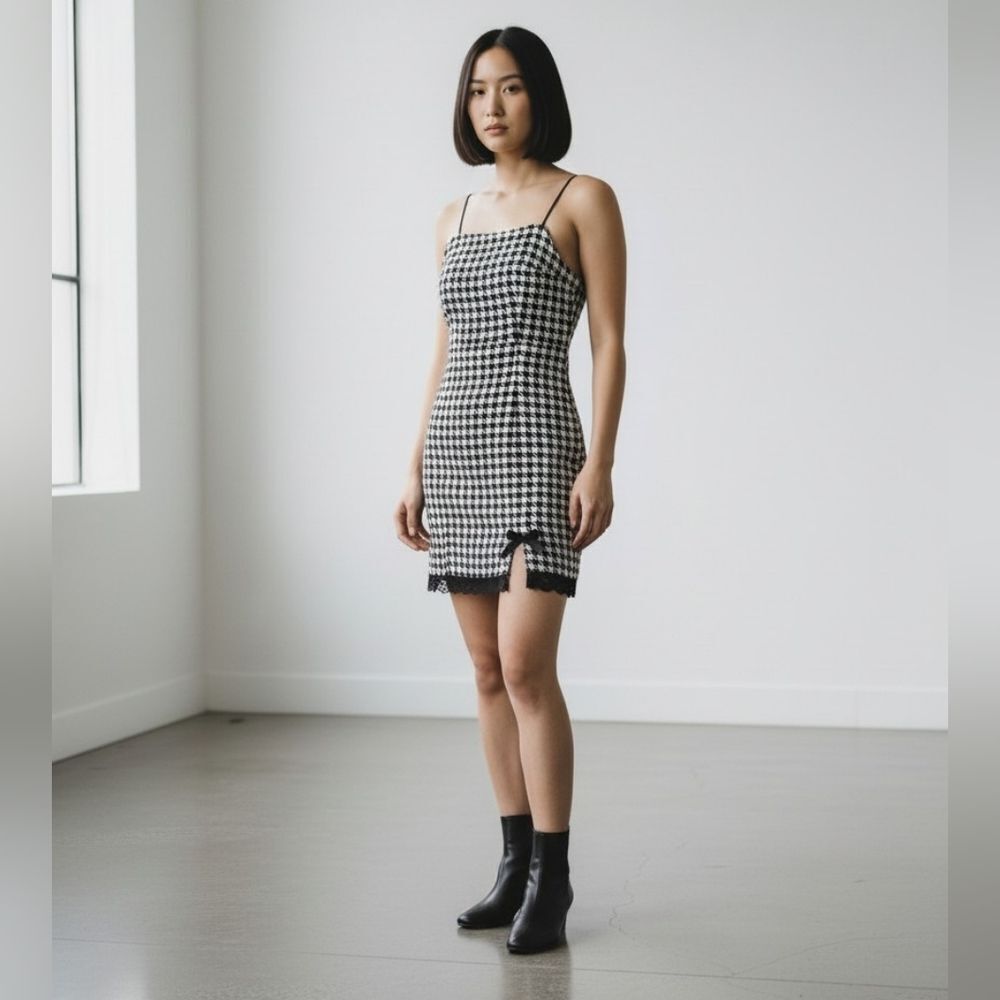 Black and White Houndstooth Mini Dress